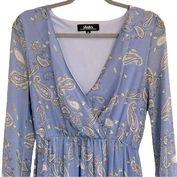 Lulu’s Wondrous Water Lilies Periwinkle Blue Paisley Print Dress - Size M - Picture 2 of 8